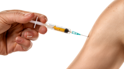 Close-Up of a Hand Administering an Injection into an Arm - Medical Procedure Isolated on Transparent Background