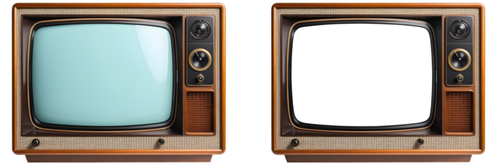 Vintage wooden TV box with a framed screen, isolated on a transparent or white background.