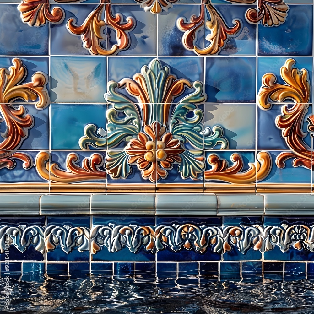 Poster vibrant and ornate pool tiles with intricate patterns and stylish design