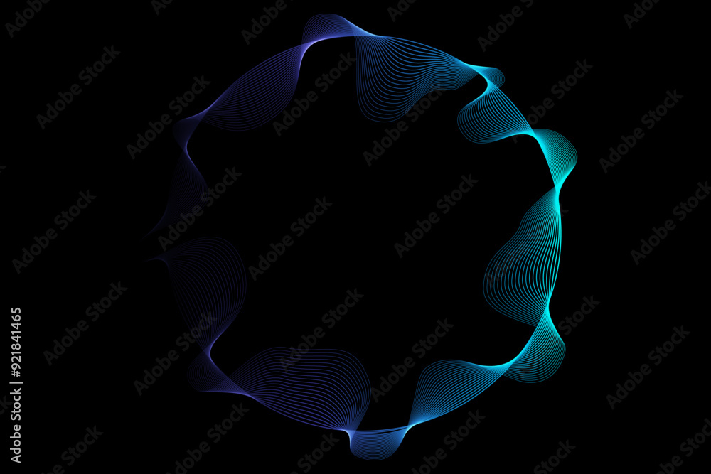 Aufkleber abstract circle round frame by lines wavy flowing blue green gradient isolated on black background. 