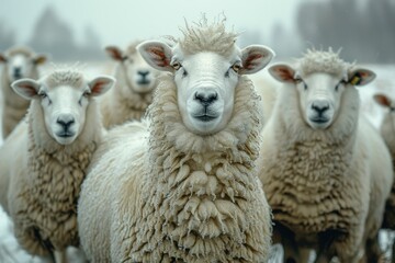 Fototapeta premium A close-up of sheep in a snowy field