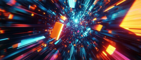 Captivating visuals of video content in a boundless void space with striking colors and dynamic animations