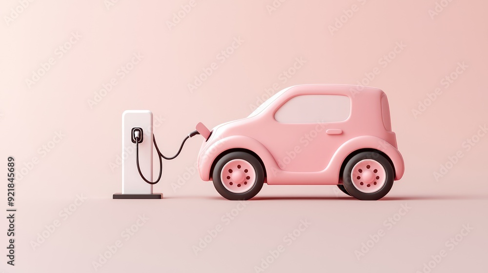 Poster minimalist 3d electric vehicle icon at charging station on gradient background for eco-friendly webs