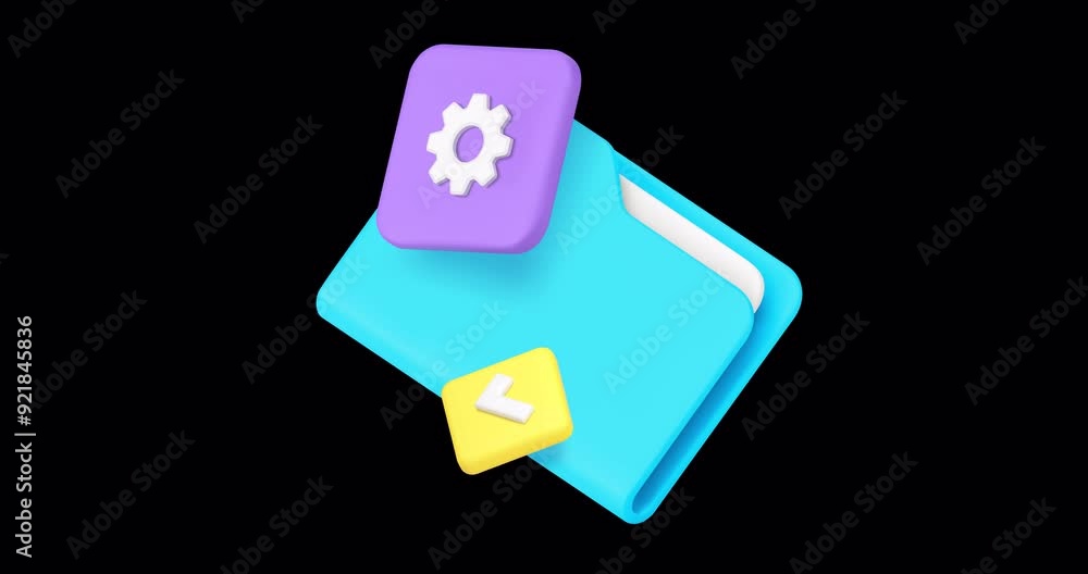Poster document folder archive management data storage settings with 3d icon animation loop with alpha chan