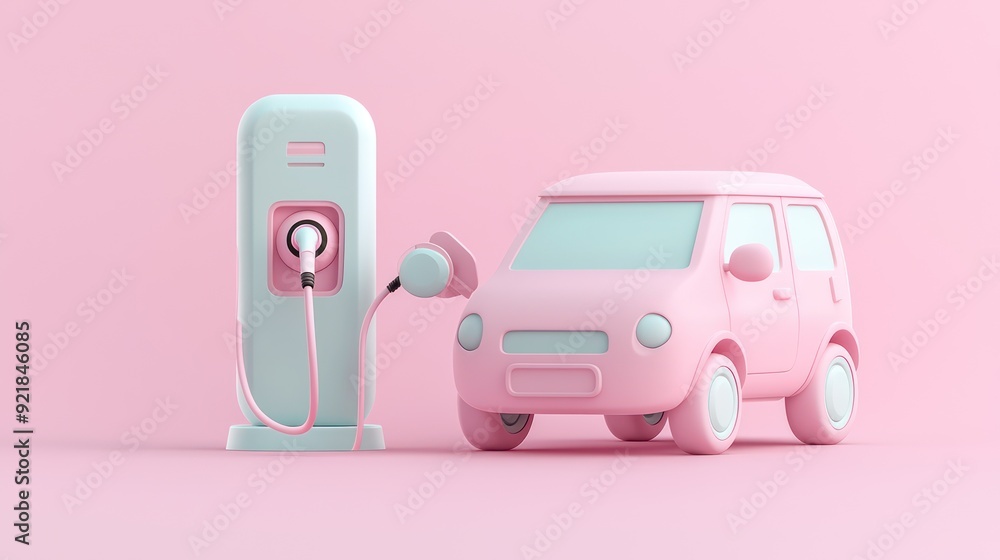Poster eco-friendly 3d electric vehicle icon at charging station with modern design elements on soft gradie