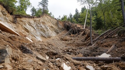 Devastating Aftershock-Triggered Landslide: Uprooted Trees and Displaced Soil Amid Secondary Seismic Impact