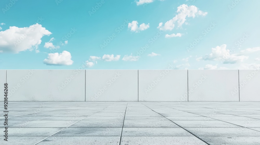 Poster abstract modern architecture with an empty concrete floor, set against a background of a car present