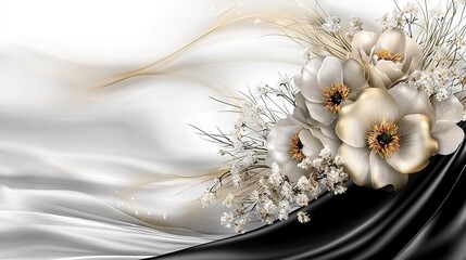   Black & white background with white flowers in the middle
