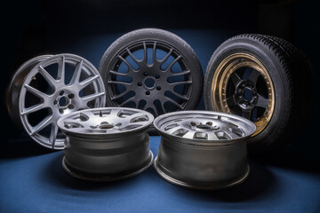 stylish sports black bronze gray silver car rims elongated welded blue light for tuning and drift...