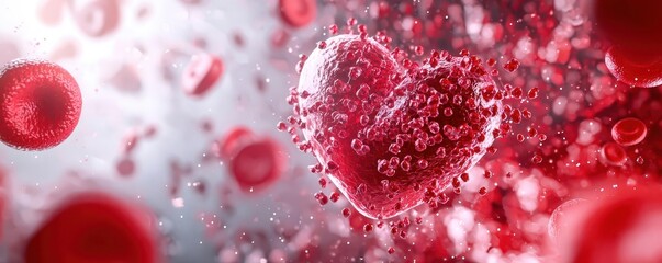 Fototapeta premium Abstract depiction of red cells and immune cells in heart vessels, representing their joint role in sustaining life