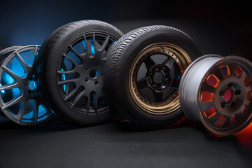 stylish sports black bronze gray silver car rims elongated welded blue light for tuning and drift...