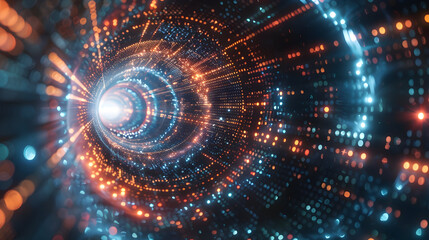 Fototapeta premium Abstract 3D Illustration of a Glowing Tunnel with Blue and Orange Lights