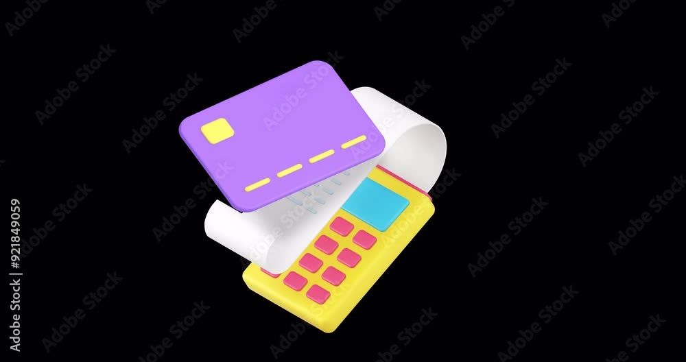 Poster shopping card payment success banking transaction 3d icon animation loop with alpha channel. digital