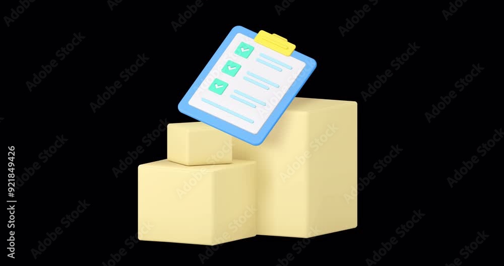 Poster cargo parcel shopping order post delivery service 3d icon animation with alpha channel. freight ship