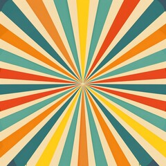 Obraz premium Vibrant Retro Burst Background with Colorful Rays and 70s Style Geometric Patterns,