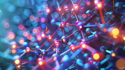 Abstract 3D Molecular Structure with Blue and Purple Bokeh