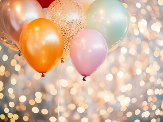 Colorful balloons floating against a sparkling backdrop at a joyous celebration event