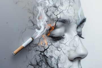 Cracked face with smoke escaping a powerful symbol of breaking free from smokings grasp