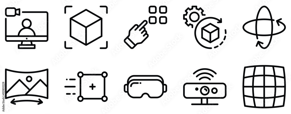 Poster virtual and augmented reality icon set innovative line style collection for immersive technologies