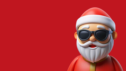 3D rendered cute isolated illustration of Santa Claus in sunglasses isolated on a red studio background with space for text. Concept - secret Santa, Christmas banner, new year, mystery raffle of gifts