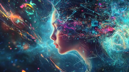 Abstract Portrait with Cityscape and Light Trails