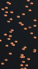 Halloween pumpkins on a black background 3d vertical