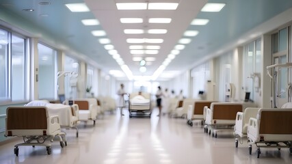 Hospital interior is blurry with an ethereal medical backdrop.