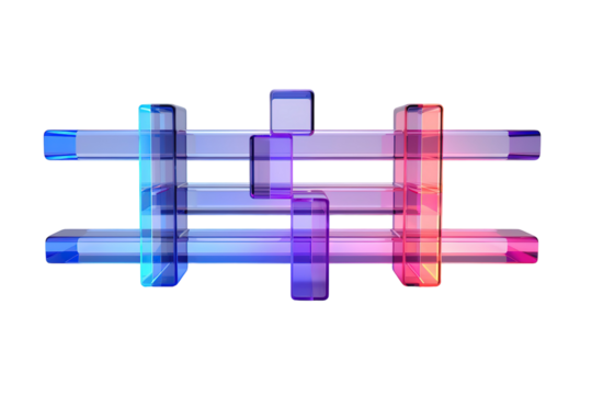 Vibrant Geometric Blocks Intertwined in a Captivating Play of Light and Colorful Reflections on White or PNG Transparent Background.