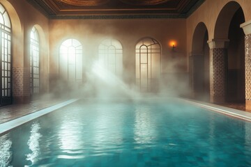 Fototapeta premium Oriental beauty spa tranquil thermal pool water procedures at public bath house
