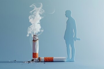 Abstract silhouette of a person formed by cigarette smoke exploring the ephemeral nature of smoking and its fleeting relief