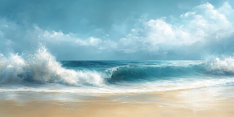 Obraz premium A Seascape Painting with Waves Crashing on a Sandy Beach