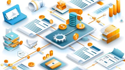 Digital Business Workflow Concept with Icons.