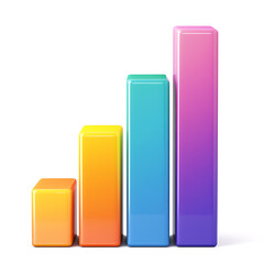 3D bar graphs, white background, the charts that display statistics and numerical values ​​that can be easily analyzed and compared visually.