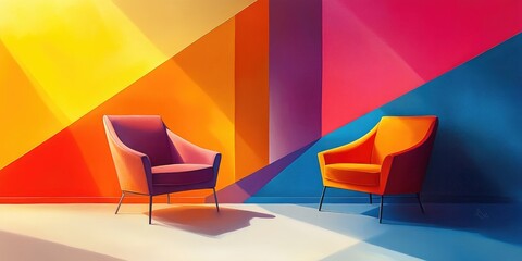 Two Colorful Armchairs in a Geometric Room