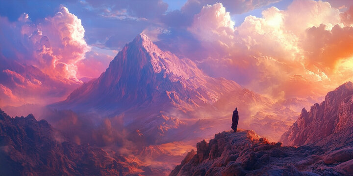 Moses receiving the ten commandments at Mount Sinai, religion and faith, prophet of judaism and christianity 