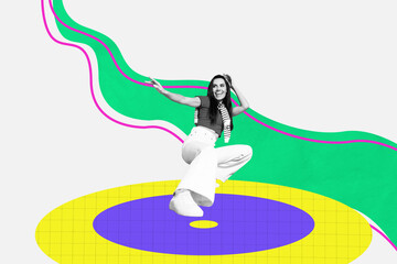 Composite photo collage of happy girl hipster dance hall party weekend occasion movement relax...