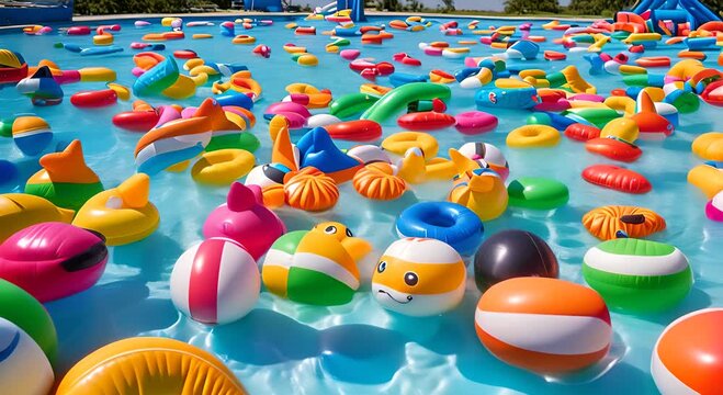 Colorful inflatables in the pool.