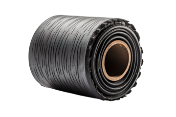 Black Rubber Roller Mat Resting on a Wooden Surface in a Purposeful Indoor Setting on White or PNG Transparent Background.