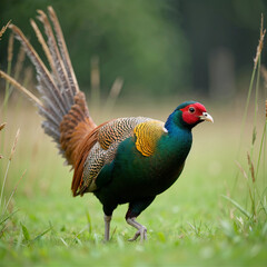 Fototapeta premium Vibrant Male Pheasant in Lush Meadow