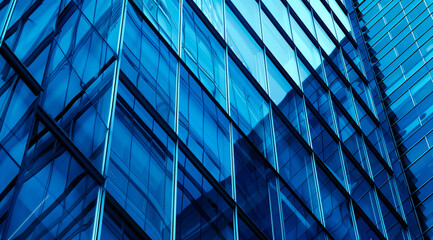 A close up of the glass curtain wall on an office