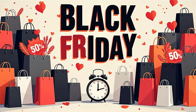 Black Friday Sale: Shopping Bags and Discounts Illustration for Retail Event