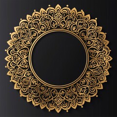 Golden Ornate Circular Frame with Black Background