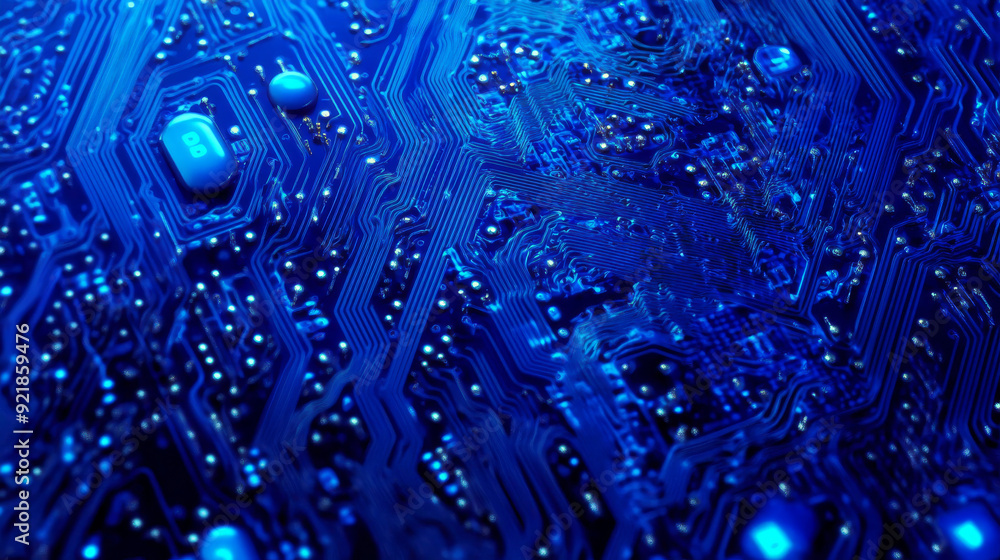 Poster quantum computer technologies concept. futuristic blue circuit board background with modern technolo