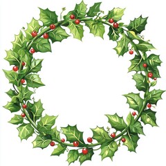 Naklejka premium Holly Wreath with Red Berries