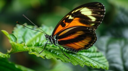 Obraz premium Detailed close up of a realistic butterfly perched delicately on a vibrant green leaf