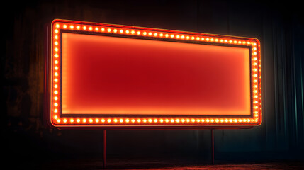 Marquee lighted retro vintage blank sign at night. 