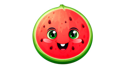 Obraz premium Cheerful cartoon watermelon with a cute face, ideal for children’s educational content, food-related animations, and summer-themed marketing.