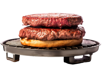 Juicy Burgers Grill Over Charcoal With Smoky Aroma Under Bright Summer Sun on White or PNG Transparent Background.