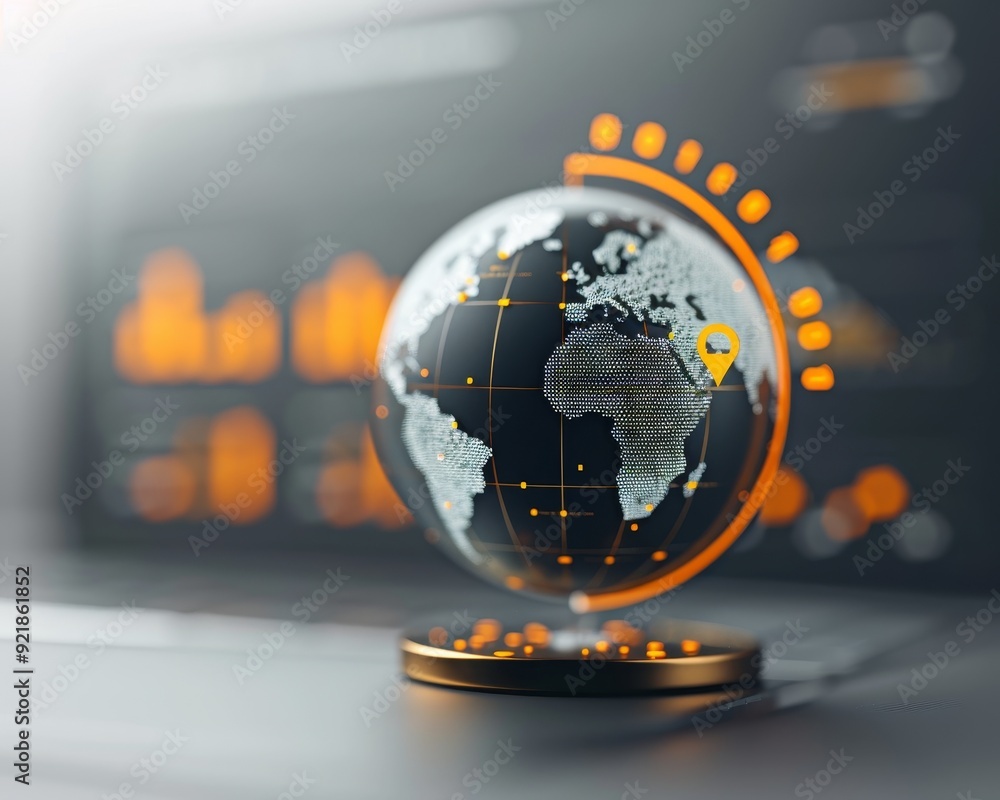 Poster a modern globe showcasing data analytics with vibrant colors, perfect for conveying global business 