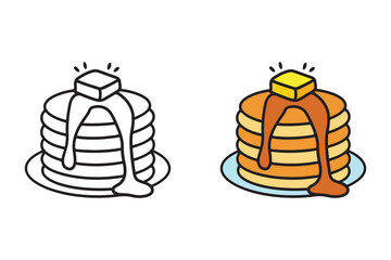 Fluffy Pancakes Coloring Page for Kids - Sweet Breakfast Food Coloring Book for Adults and Teens